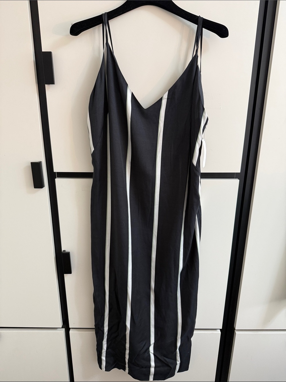 Equipment Femme NWT Black and White Vertical Stripe Midi Slip Dress